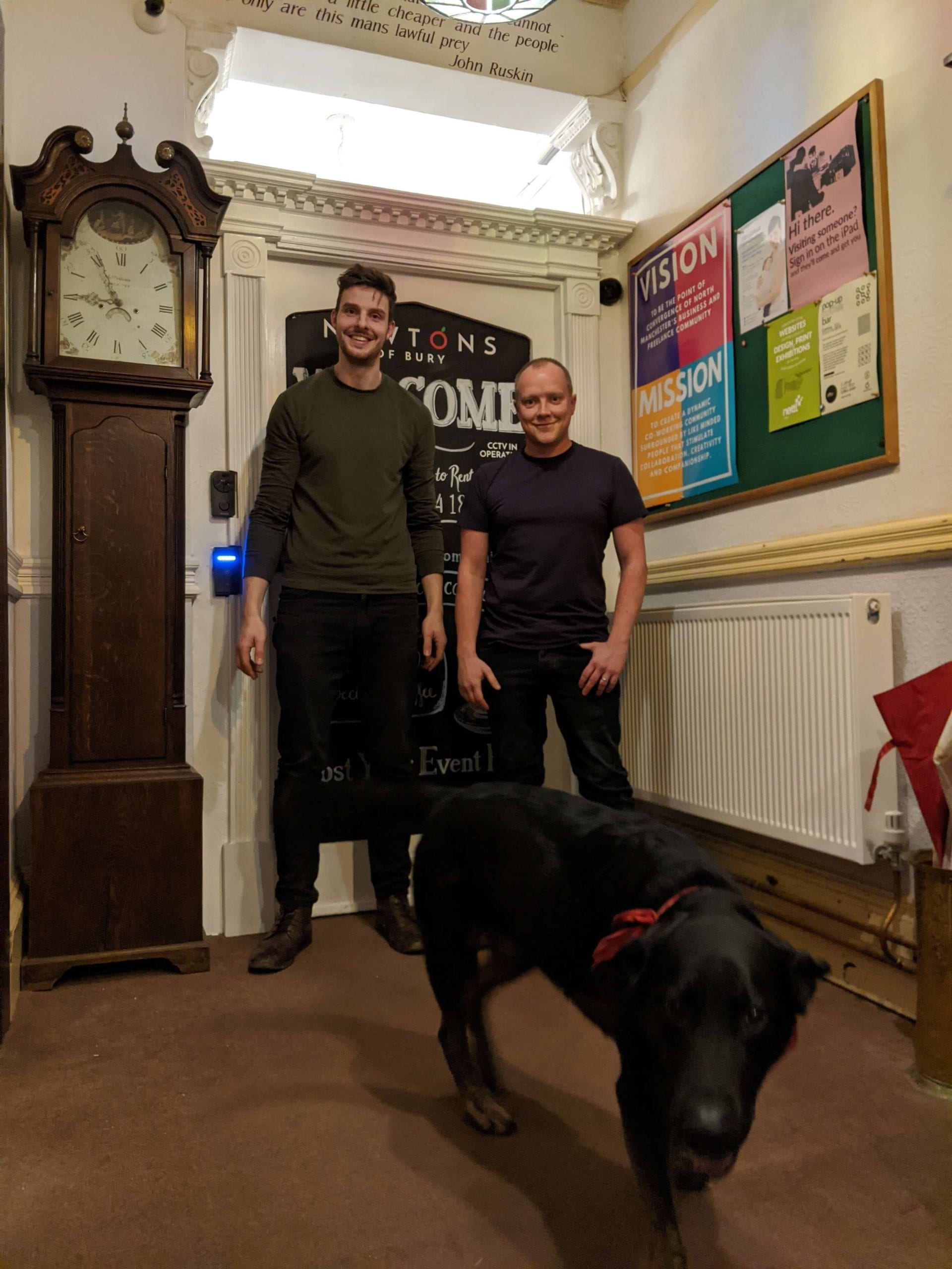 Matthew Kendall, Paul Hill and Arnie The Dog